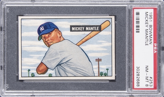 1951 Bowman #253 Mickey Mantle Rookie Card – PSA NM-MT 8